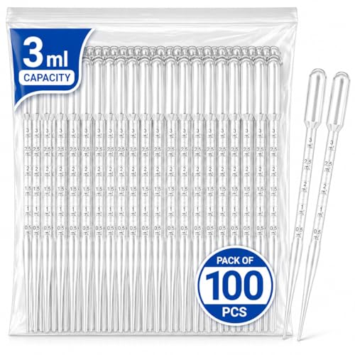 Image of Premium 3ml Transfer Pipettes(Pack of 100Pcs), Clear Plastic Graduated Dropper with 0.5ml Markings, Strong Suction Laboratory Pasteur Pipette for Liquid Transfer, Paint Crafts, Experiments