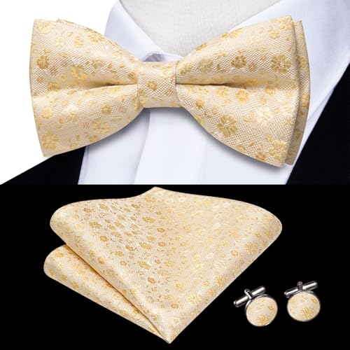 Image of Hi-Tie Bow Ties for Men Pre-Tied Pocket Square with Cufflinks Mens Bowtie Sets for Wedding Formal Party