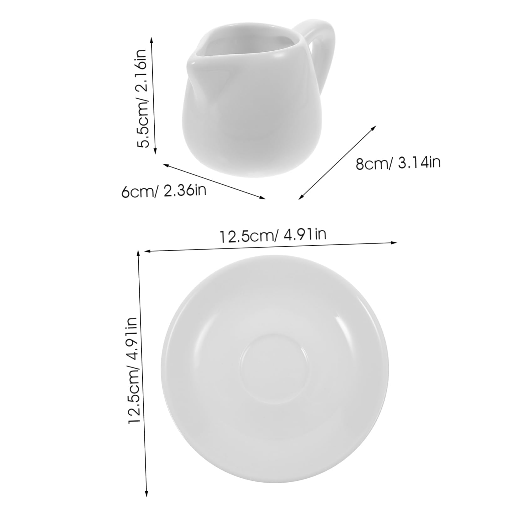 Unomor Dipping Sauce Holder Small Milk Container in Ceramic Milk Jar Bottom Plate Set for Kitchen Restaurant