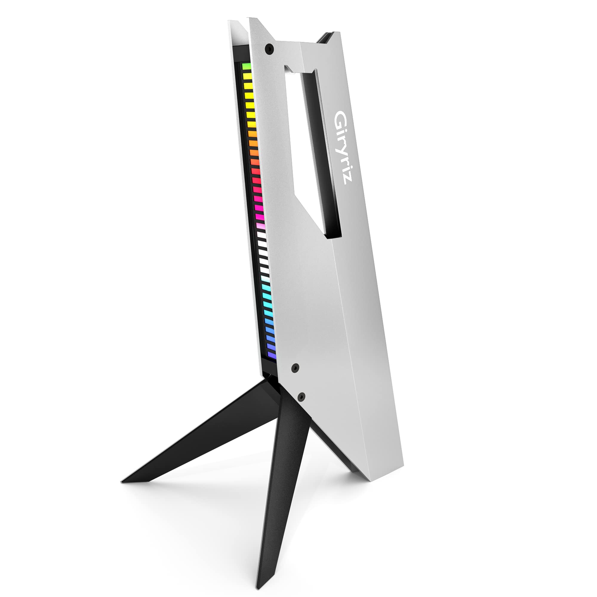 GiryrizHeadphone Stand Aluminum Headset Bracket with Music Rhythm Controlled RGB Led Light, APP Control Headphone Holder for Gamers, Silver