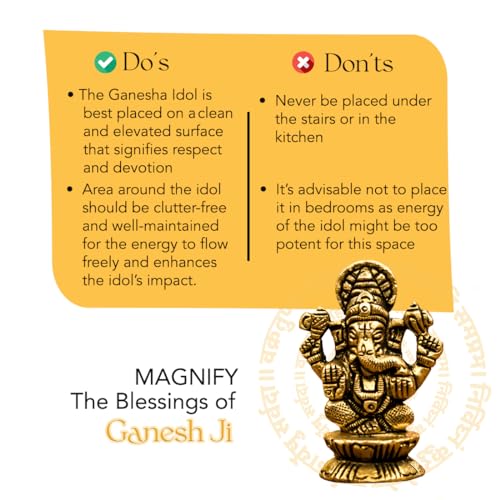 Image of Ekhasa 100% Pure Brass Ganesha Idol (Size: 5.5 cm) | Pital Ganesh Murti for Pooja Room, Home Decor, Office Desk and Car Dashboard | Vinayagar Statue for Diwali Puja