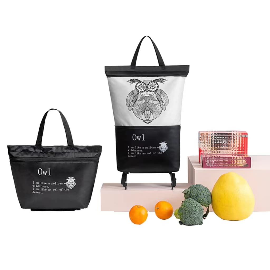 COOLBABYFoldable Shopping Cart Travel One Shoulder Convenient Large Portable Grocery Bag Foldable Trolley Shopping Cart Owl Model, SSZ334-GWCMT