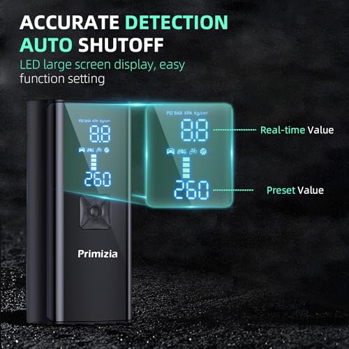 Primizia Draagbare luchtcompressor, draadloze autobandenpomp 150 psi, draagbare elektrische pomp autocompressor met ledlicht, opladen fietspomp voor motorfiets, auto, fiets - Afbeelding 6