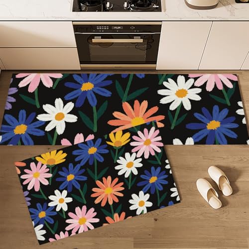 Alfombras de cocina para piso con estampado de flores y base protectora 4
