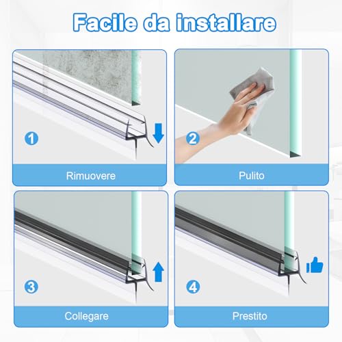 Surfou Guarnizione Doccia Sottoporta Per Porte In Vetro 6-8 Mm, Guarnizioni Box Doccia 2 X 100Cm, Paraschizzi Doccia, Guarnizione Doccia Sottoporta, Impermeabile E Facile Da Installare - 5