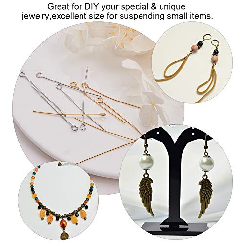 Ph Pandahall 160 Pcs 40Mm(1.57 Inch) 304 Stainless Steel Head Pins Findings 21 Gauge(0.7Mm) Open Eye Pin For Earring Pendant Bracelet Necklace Jewelry Diy Craft Making, Golden/Silver #TOP3