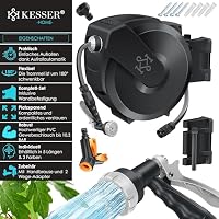 KESSER® Schlauchtrommel mit Gartenschlauch 35m | Wasserschlauchtrommel zur Wandmontage | Wandhalterung | 180° schwenkbar & automatische Aufrollung | Wand-Schlauchbox inkl. 7-Funktionen Handbrause – Ansicht 2