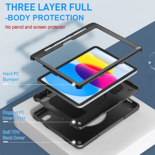 Supfives Case For Ipad 10Th Generation 2022: Upgraded Military Grade Shockproof Soft Tpu Protective Cover With Kickstand-Handle-Shoulder Strap For Ipad 10Th Gen 10.9 Inch -Black #TOP4