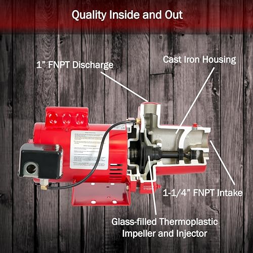 Red Lion RJS-100-PREM 1 HP, 23 GPM, 115/230 Volt, Premium Cast Iron Shallow Well Jet Pump, Red, 602208, 9.1 x 17.8 x 9.1 inches - Thumbnail 7