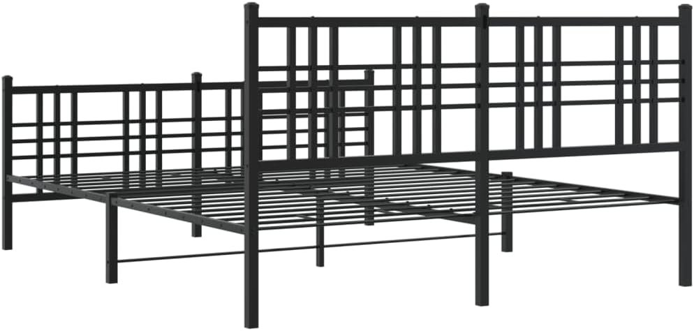 Black Steel Bed Frame 59 x 79 in Rectangular Sturdy Platform Foundation with Slatted Durable Heavy-Duty Design for Bedroom Mattress Support Easy-Assembly No-Box-Spring-Needed