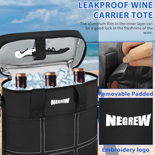 Bolsa de transporte de vinho com 3 garrafas, bolsa térmica com isolamento térmico, bolsa de vinho po