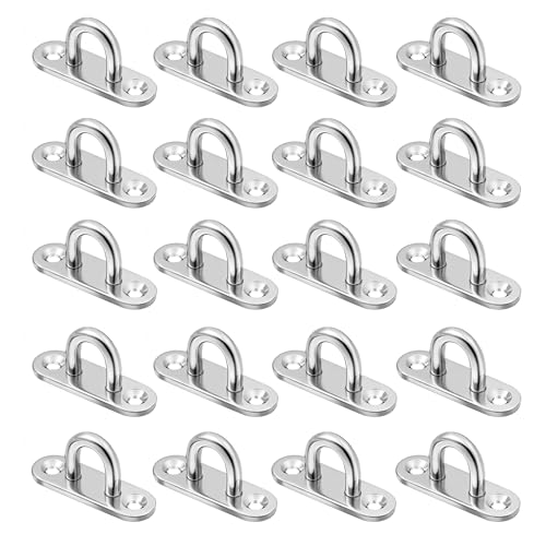 EUIOOVM 20 Stück Augplatte Edelstahl - M5 Augplatte mit Öse zum Aufhängen von Gegenständen, Befestigungshaken, Wandhalterung, Sonnensegel Befestigung, Deckenhaken, Bootszubehör