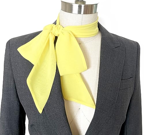 Lemon Yellow Skinny Chiffon Scarf, Neck Bow or Neck Tie, 57