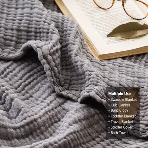 EMME Cotton Throw Blanket for Couch Soft Muslin Blankets 50"x60" Lightweight Breathable Blanket All Season Gauze Blanket, Grey