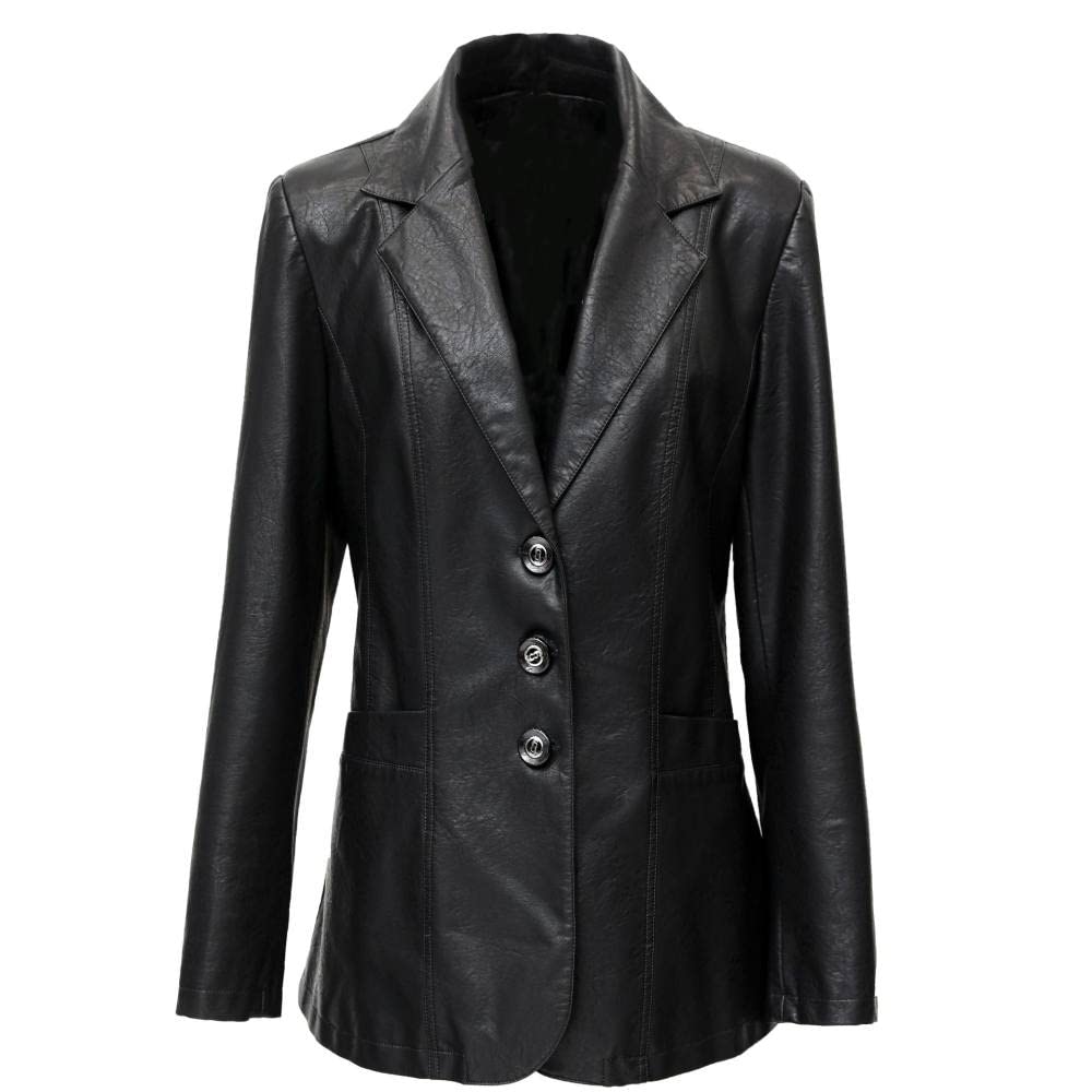 Chaqueta Moto Mujer,Chaqueta De Traje De Piel Sintética Para Mujer, Bolsillo Con Botones De Solapa Negra, Suelto, Vintage, De Manga Larga, Para Motociclista, Abrigo De Pu, Prendas De Vestir Para Mo