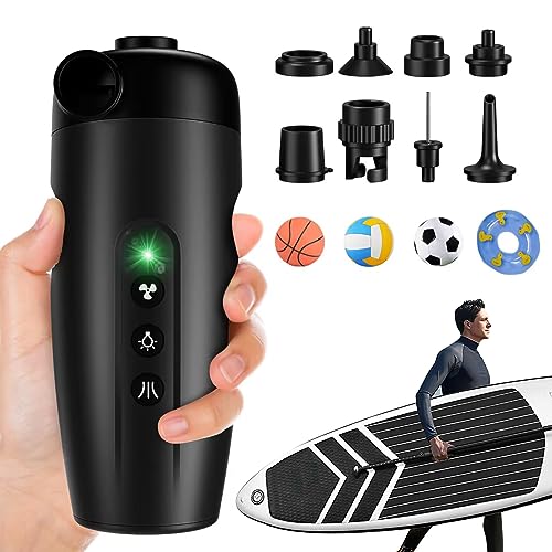 SUP Pumpe Elektrisch - 20PSI Paddle-Board-Pumpe - 15W Nieder-/Hochdruck-Luftpumpe mit 8 Düsen zum Aufblasen/Entleeren - 3000mAh Luftpumpe für Kajak,Camping-Luftmatratzen,Sportbälle,Schwimmring