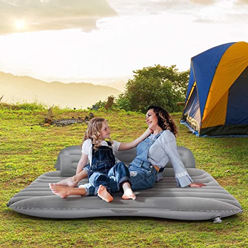 Image of DRUDRAYA Premium Car Inflatable Bed with Pump & 2 Air Pillow | Quick Inflatable Back Seat Bed | Car Inflatable Mattress | Car Bed for Kids, Travel, Camping, Picnic, Pool & Beach | Universal Fit (Grey)