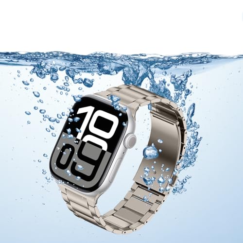Image of Anlinser Metal Bands Compatible with Apple Watch Band 42mm 41mm 40mm 38mm for Women Men, Stainless Steel Business Strap for iWatch SE Series 11 10 9 8 7 6-1 (Titanium)