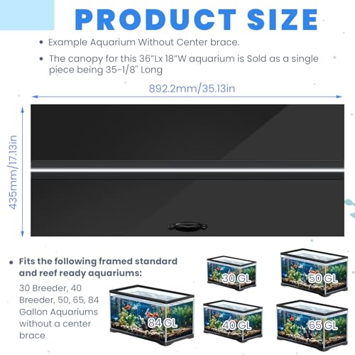 Image of Sieral Aquarium Polycarbonate Canopy Set 35.13 x 17.13 x 0.12 Inch for 50 /65 /84 Gallon Without Center Brace Aquariums Cover Fish Tank Lid with a Hook Knife, Black