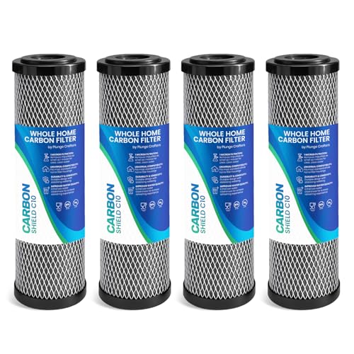 1 Micron 10' x 2.5' Activated Carbon Whole House Water Filter Replacement Charcoal Block Cartridge Set - Coconut Shell Carbon - Fits Whole Home/Under-Sink Systems, Reduces Chlorine & Odor - 4-Pack