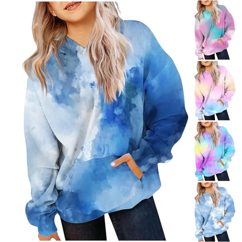 Girls Oversized Hoodie Shirts Long Sleeve Gradient Color Casual Hooded Pullover Tops Loose Kids Preppy Clothes