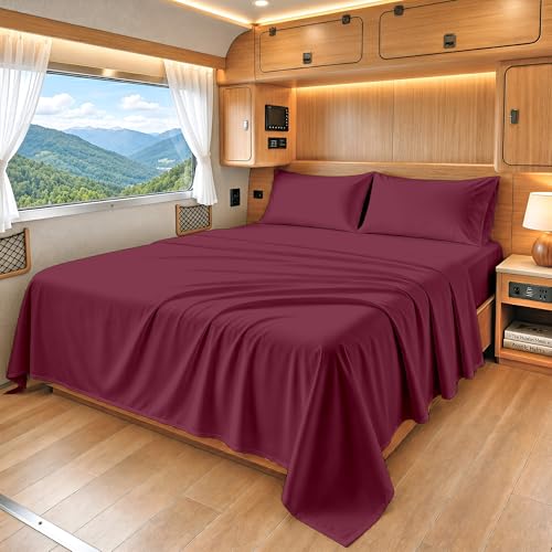 Image of SGI bedding 100% Egyptian Cotton Sheets RV King Size - 600 Thread Count Sheets Set, Soft, Cooling, 15 inch Deep Pocket, Luxury Hotel Bedding, Breathable, Durable - Burgundy