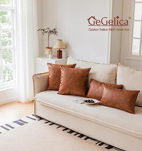 Gegelica Faux Leather Throw Pillow Covers 18X18 Inch Set Of 2 Brown Outdoor Modern Farmhouse Solid Decorative Pillow Covers For Room Couch Living Bedroom Bed Sofa #TOP7