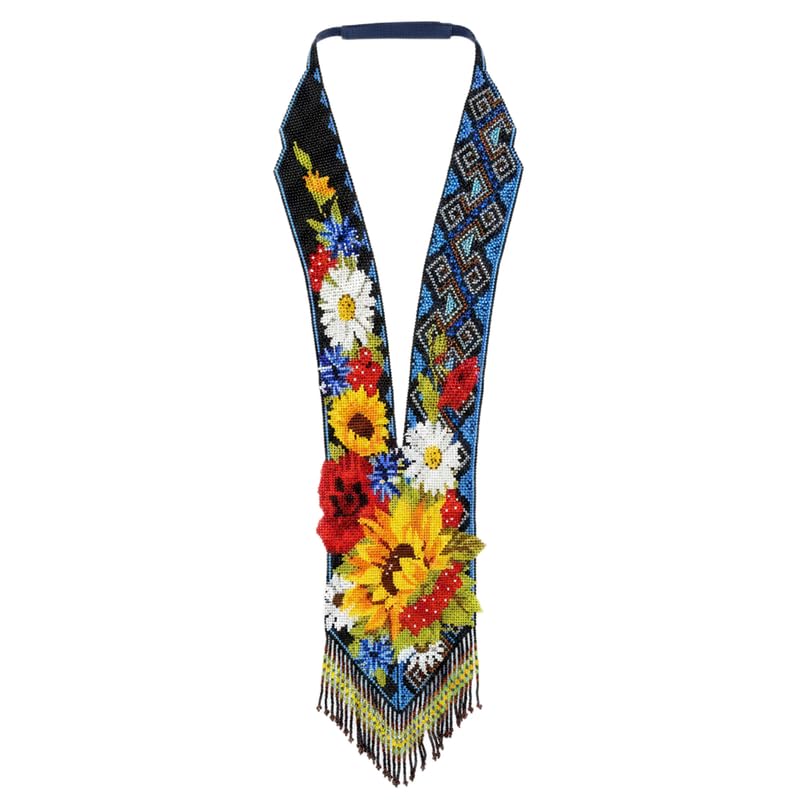 Collier ukrainien Gerdan bijou traditionnel perles de rocaille fait main multicolore LK_UKRN_0908