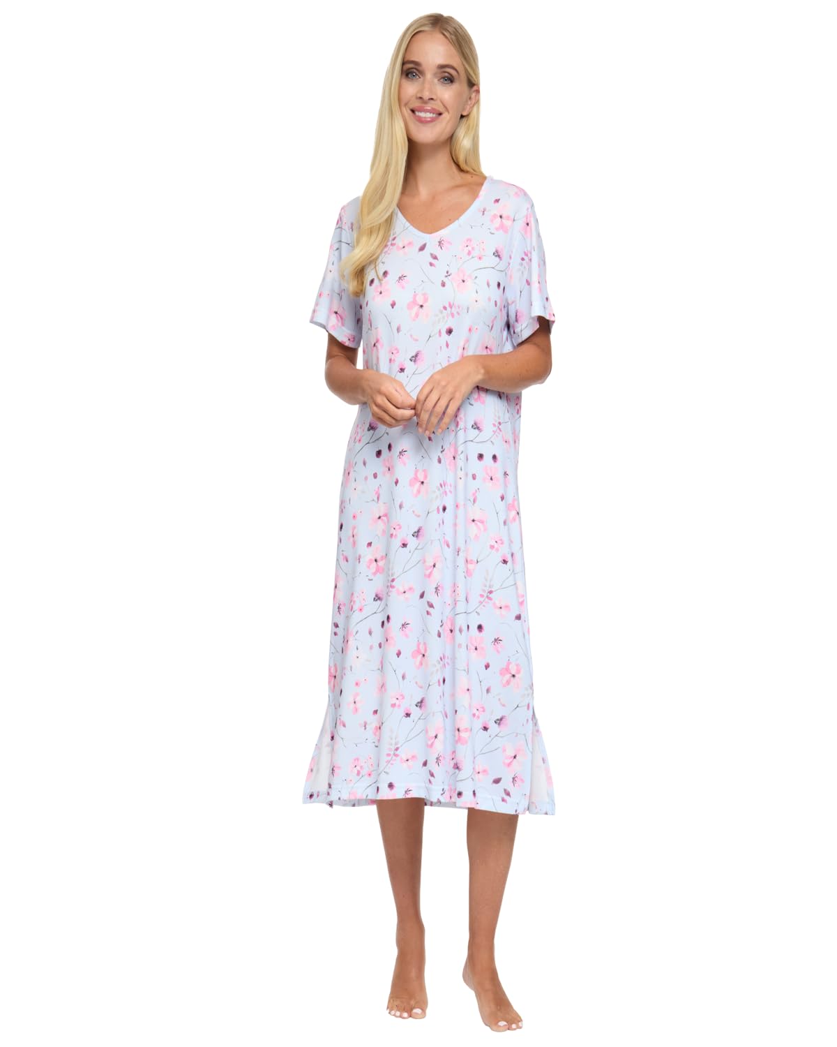 Slumber Hut Women's 43" - Blue 'Floral Reflections' Short Sleeve Nightie 25271 Blue L-Xl