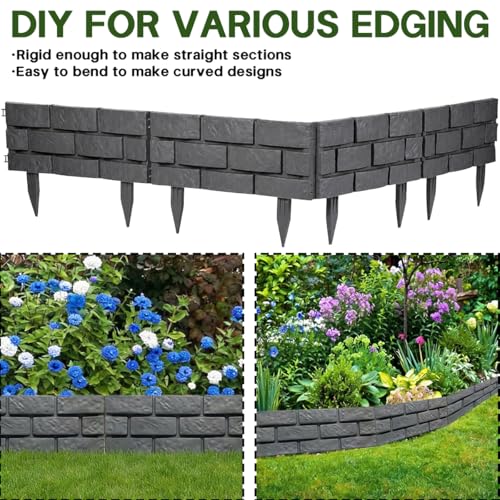 14.5FT/4.4M Brick Effect Garden Edging Border, 7IN/18CM Tall Lawn Flower Bed Edging Decorative Panels,Landscape Edge for Yard Tree Grass Path, DIY Straight/Curved/Circular Shapes -10PCS Grey by shsyue - Used condition - Image 4
