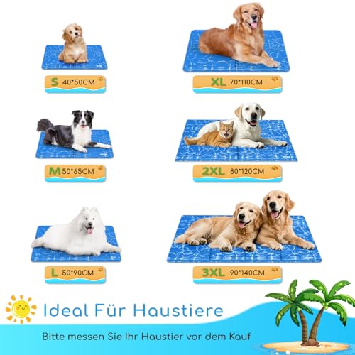 Nobleza - Kühlmatte Hunde Selbstkühlend Ungiftige Gelauflagen Welpe Katzenbett Kühlmatratze im Sommer, 110 * 70cm, Blau, XL