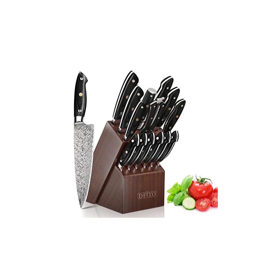 Dfito Kitchen Knife Set, 5 Pieces Hand Forged Chef Knife Set, Ultra Sharp Professional Knife Set, High Carbon Stainless Steel with Ergonomic Handle for Home Kitchen Restaurant (15 Pcs)