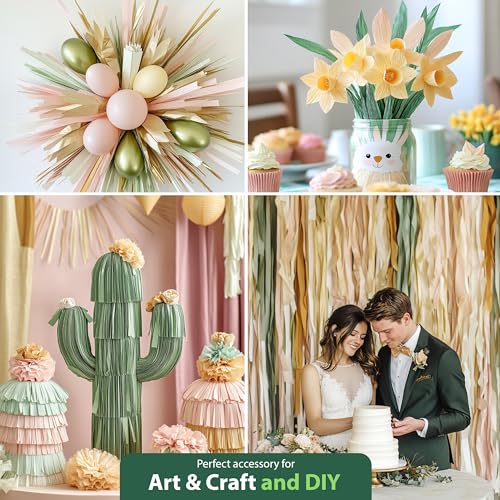 Image of 6 Sage Green Streamers, 492ft Pack of Crepe Paper Party Decorations | Each roll is 82 ft long and 1.8 Inch wide ideal for Birthday Party Decor, Wedding Decorations and Anniversary Celebration