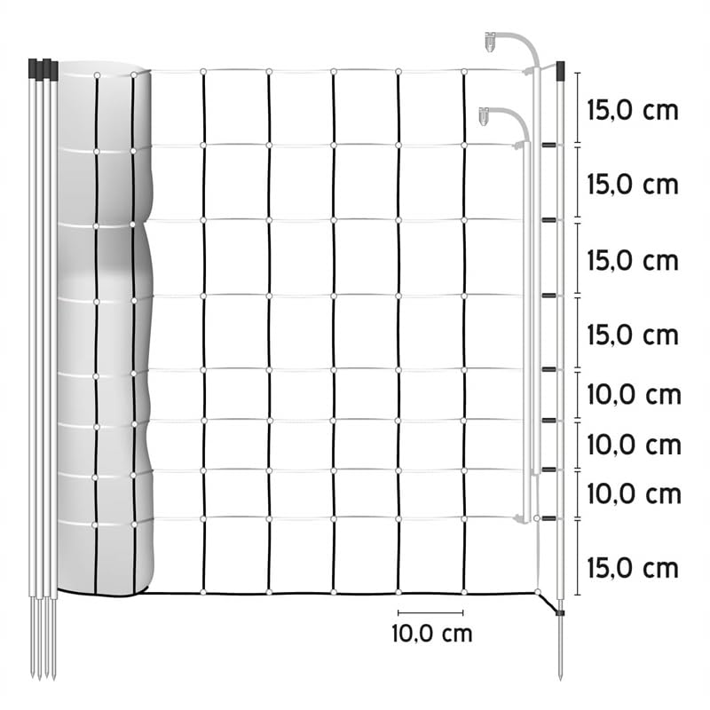 VOSS.farming Rete per recinzioni elettrificabile, Altezza 106 cm e 50 m di Lunghezza, 14 Pali a Punta Singola