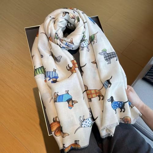 Women's Elegant Pet Pattern Scarf, Dachshund Scarf Shawl, Soft Cotton Linen Shawl, High-end Aristocratic Style for Office Ladies, Natural Cimple Women's Wraps & Pashminas for Dog Lovers3