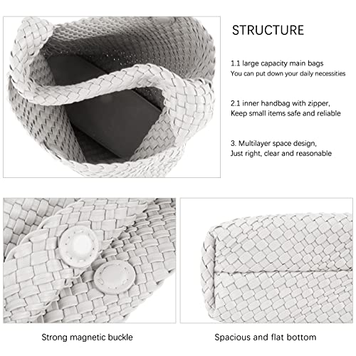 Image of Woven Tote Bag For Women, Large Vegan Leather Travel Handbag, Casual Work Shoulder Bag, Underarm Commuter Hobo Bag With Purse