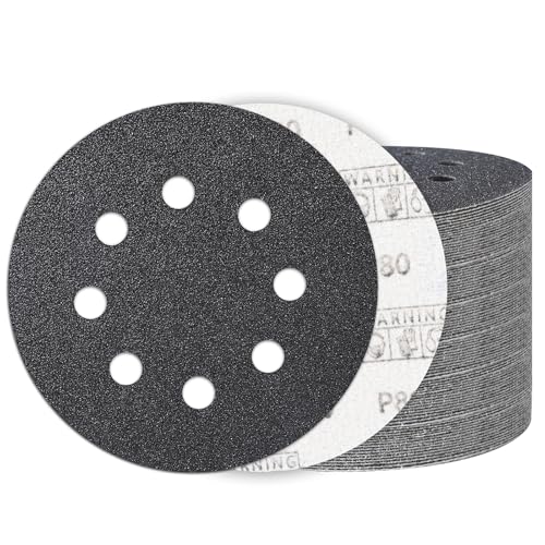 Image of 100PCS 5 Inch Sanding Discs 80 Grit, Wet Dry Hook and Loop Sandpaper | 8 Hole Silicon Carbide Round Sand Paper, Water and Oil Resistant, Orbital Sander for Wood Metal Automotive Polishing