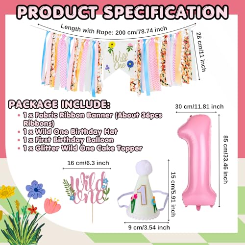 Image of Wild Flower High Chair Banner for First Birthday Party Decoration | Pink Floral Wild One High Chair Tassel Banner for Girls Wildflower 1st Birthday Backdrop Decors Baby Shower Party Supplies