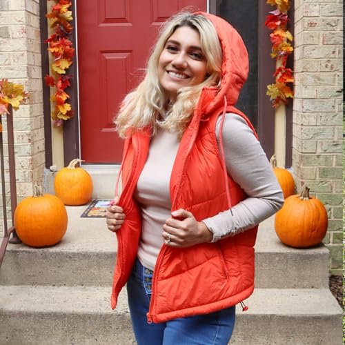 Micoson Puffer Vests for Women Winter Sleeveless Hooded Jacket Quilted Zip Up Stand Collar Gilet with Pocket Loose Fit3