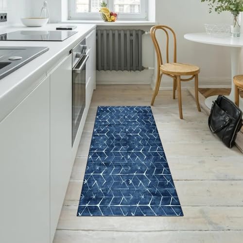 Tapis de couloir bleu 40x600 cm moderne et lavable
