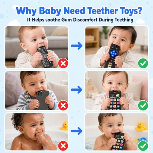 Image of Baby Silicone Remote and Phone Teether, 2pack Teething Toy for Baby 3 6 12 18 Months, Baby's Chew Toys, Food Grade Silicone Teething Toys for Infants, BPA Free, for Babies Gum Relief