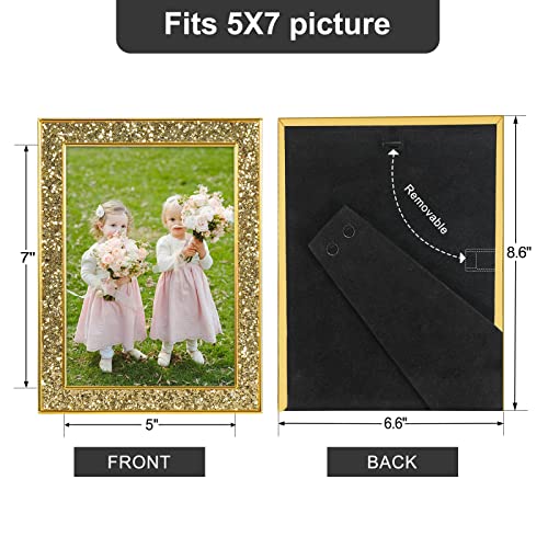 Iziddo 5X7 Picture Frames Set Of 2, Gold Sequins Bling Glitter Photo Frame, Made Of Metal And Real Glass, For Wall Or Tabletop Display (Gold, 5X7 #TOP5