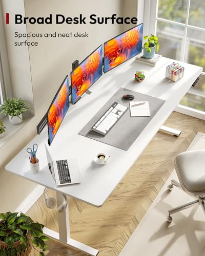 Image of SANODESK Electric Standing Desk 79 x 32 Inches, Height Adjustable Sit Stand with Large Splice Board Desktop for Home Office, Computer Workstations,Memory Ergonomic Computer Desk, White Frame /White Top