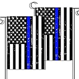 2 Pack Distressed Thin Blue Line American Flag Garden Flags, 12” x 18” Burlap Hanging Flag...