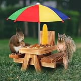 Gnodary Squirrel Feeder with Umbrella, Squirrel Feeders for Outside, Squirrel Picnic Table Feeder - Chipmunk Feeder Hold Corn, Corn Cob, Peanuts (Multiple Color 1)