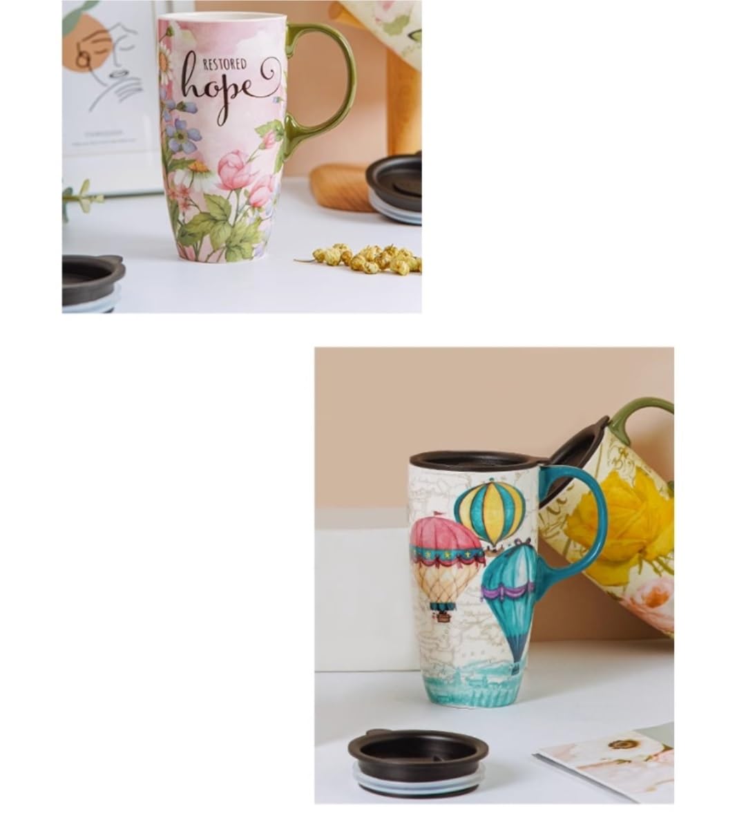 Tazas de Té Tazas Desayuno Taza De Café Americana Clásica con Tapa, Taza De Café China De Hueso Grande De 500ML, Taza De Bebida Multifuncional para Microondas Tazas Tazas de Cafe (Color : D)