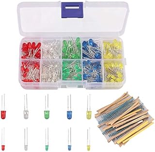 Proster 525 PCS Resistor Kit with 300 PCS Diodes Set 17 Values 1% Resistors 0 Ohm-1M Ohm 1/4W Metal Film Resistors Assortment with 2pin Light Emitting Diodes Round Head LED Lamp Diodes Resistor Kit