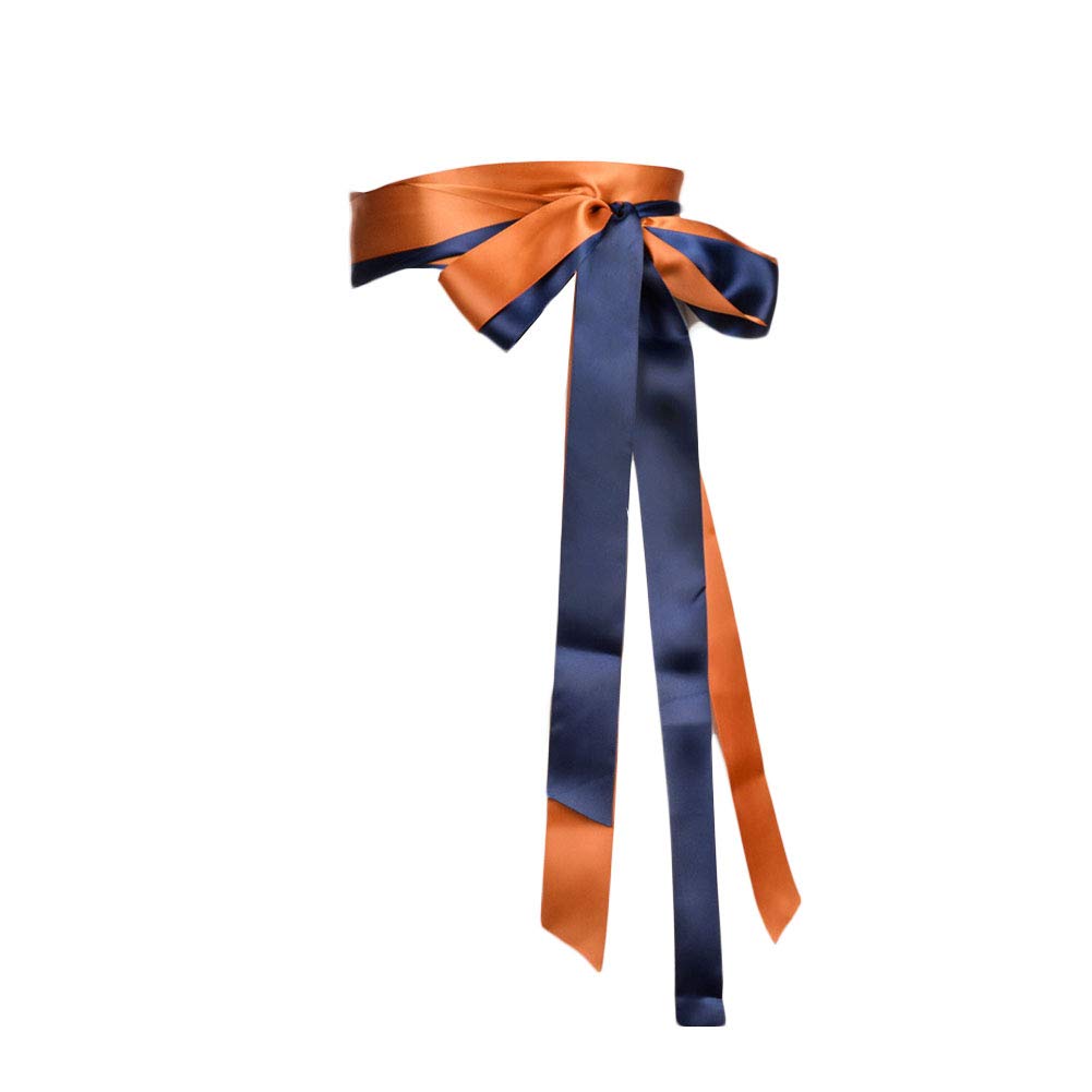 Long Bridal Sash Belt with Satin Ribbon for Wedding Dress Sash Silk Belt JW63 (2 Pcs Navy Blue-Orange)
