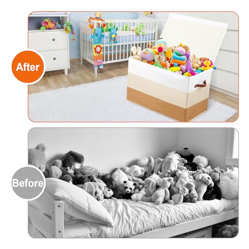 Image of Mayniu Large Toy Box Chest with Divider, Sturdy Toy Storage Bin Organizer Baskets with Lid for Kids, Boys, Girls, Nursery, Living Room, Bedroom, Playroom, Closet, 25 inchx13 inch x16 inch(Gradient Brown)