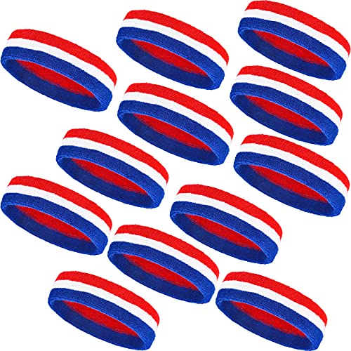 Image of Bememo 12 Pcs Sweatbands Sport Headbands for Men & Women Basketball Headband Sport Competitions Sweat Headbands Running Terry Cloth Moisture Wicking for Yoga,Tennis,Gym,Exercise